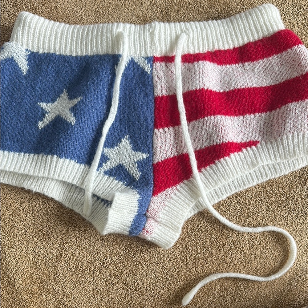 NEVER WORN Patriotic Knit Booty Shorts with Stars and Stripes